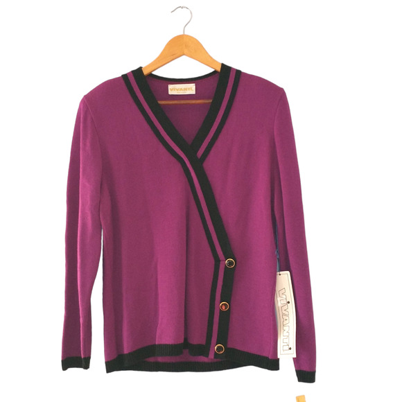 Vintage Vivanti Women's Sweater Wrap Style Purple Black Sz 16 Reto - Picture 15 of 16